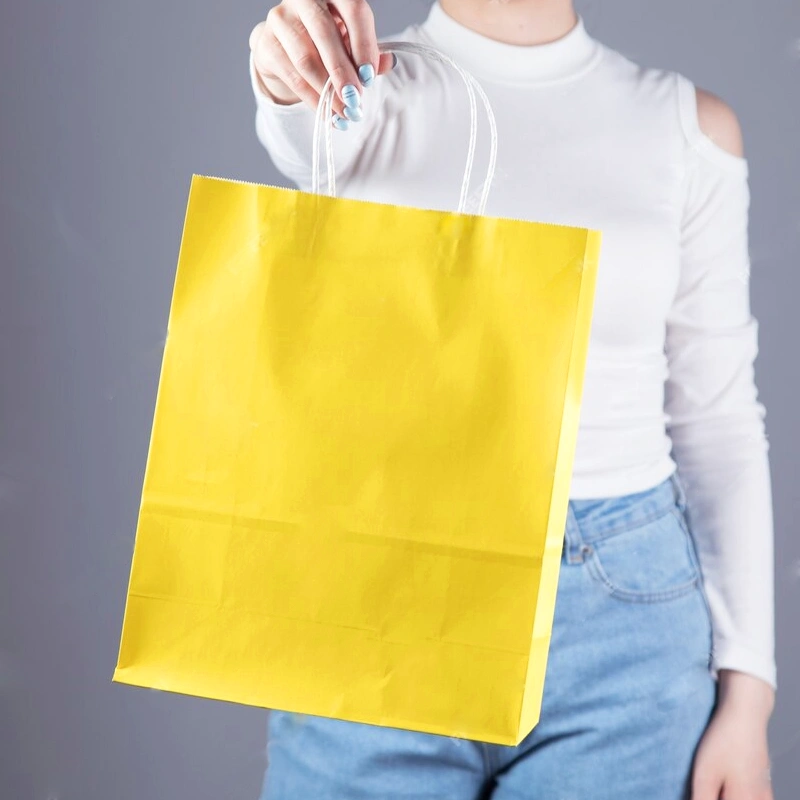 товар Бумажный крафт пакет с кручеными ручками, желтый, 260*150*350 мм, 80 г/м2 YKPK026